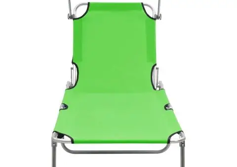 Șezlong pliabil cu baldachin, oțel, verde măr - 3/5