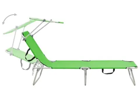Șezlong pliabil cu baldachin, oțel, verde măr - 4/5