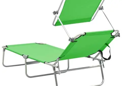 Șezlong pliabil cu baldachin, oțel, verde măr - 5/5