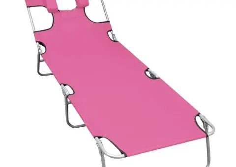 Șezlong pliabil cu tetieră, roz magenta, oțel - 1/5