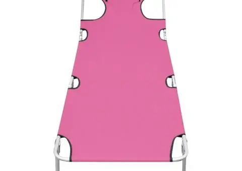 Șezlong pliabil cu tetieră, roz magenta, oțel - 2/5