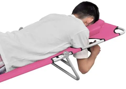 Șezlong pliabil cu tetieră, roz magenta, oțel - 5/5