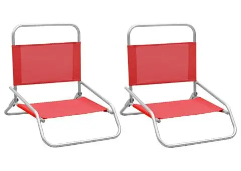 Scaune de plajă pliante, 2 buc., roșu, material textil - 1/5