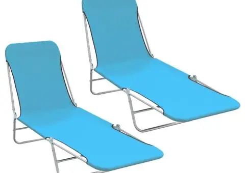 Șezlonguri pliabile, 2 buc., albastru, oțel & textil - 1/5
