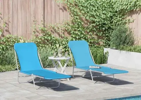 Șezlonguri pliabile, 2 buc., albastru, oțel & textil - 2/5