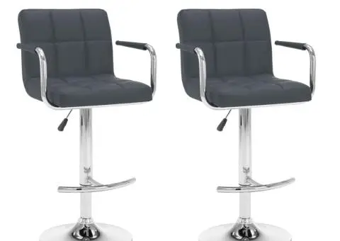 Scaune de bar, 2 buc., gri, piele ecologică - 1/5