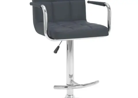 Scaune de bar, 2 buc., gri, piele ecologică - 2/5