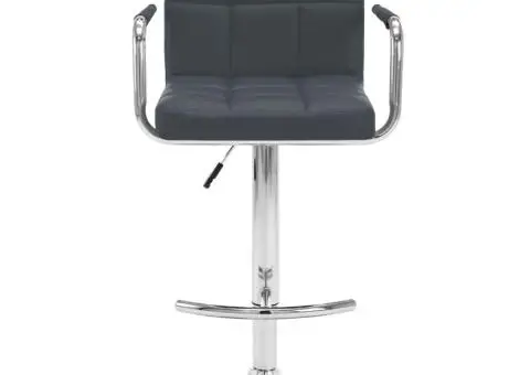 Scaune de bar, 2 buc., gri, piele ecologică - 3/5