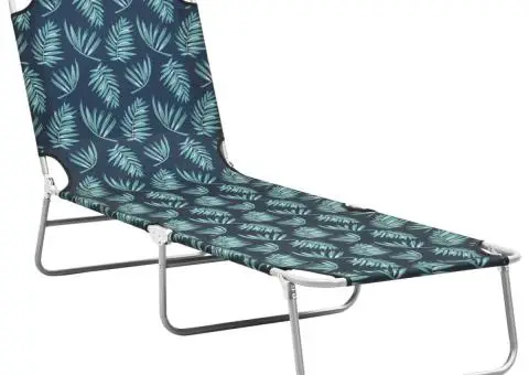 Șezlong pliabil, oțel, model frunze, material textil - 1/5