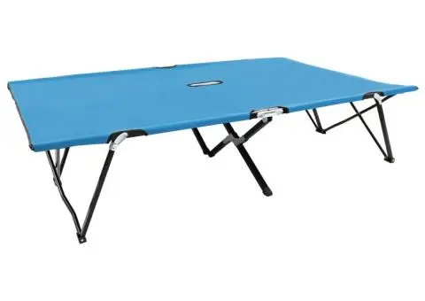 Șezlong pliabil pentru 2 persoane, albastru, oțel - 1/5