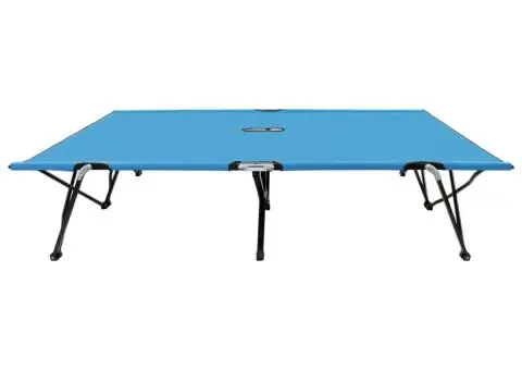 Șezlong pliabil pentru 2 persoane, albastru, oțel - 2/5