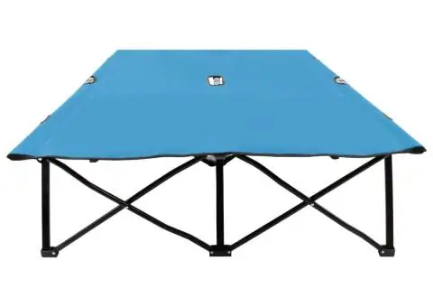 Șezlong pliabil pentru 2 persoane, albastru, oțel - 3/5