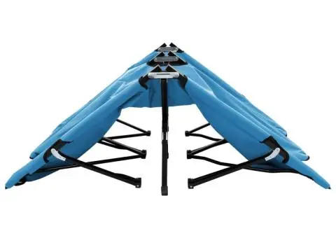 Șezlong pliabil pentru 2 persoane, albastru, oțel - 4/5