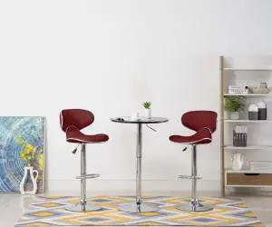vidaXL Scaune de bar, 2 buc., roșu vin, piele ecologică
