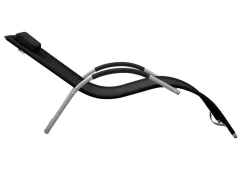 Șezlong din textilenă, negru și gri - 3/5