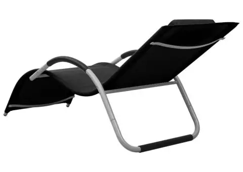 Șezlong din textilenă, negru și gri - 4/5