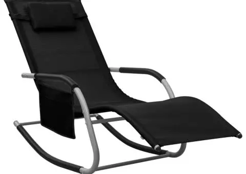 Șezlong din textilenă, negru și gri - 1/5