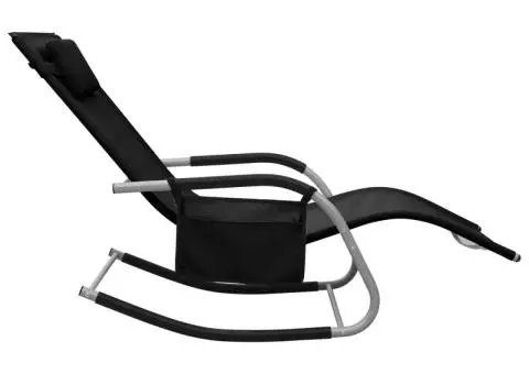 Șezlong din textilenă, negru și gri - 3/5