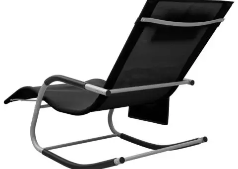 Șezlong din textilenă, negru și gri - 4/5