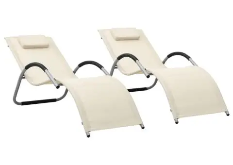 Șezlonguri, 2 buc., crem și gri, textilenă - 1/5