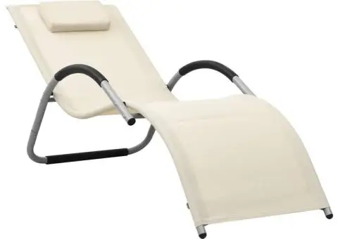 Șezlonguri, 2 buc., crem și gri, textilenă - 2/5