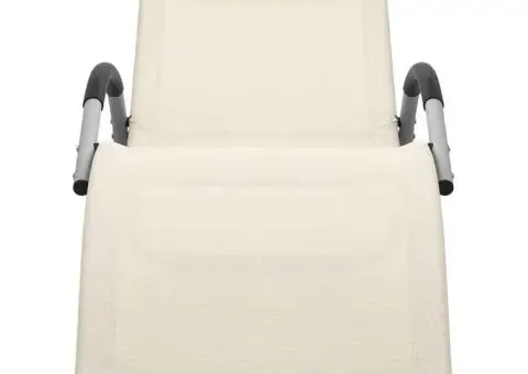 Șezlonguri, 2 buc., crem și gri, textilenă - 3/5