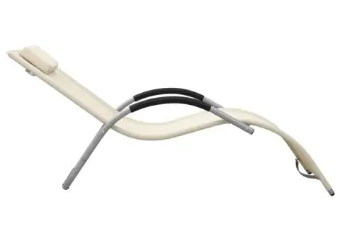 Șezlonguri, 2 buc., crem și gri, textilenă - 4/5