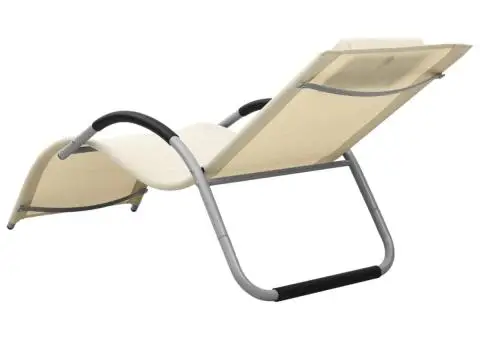 Șezlonguri, 2 buc., crem și gri, textilenă - 5/5