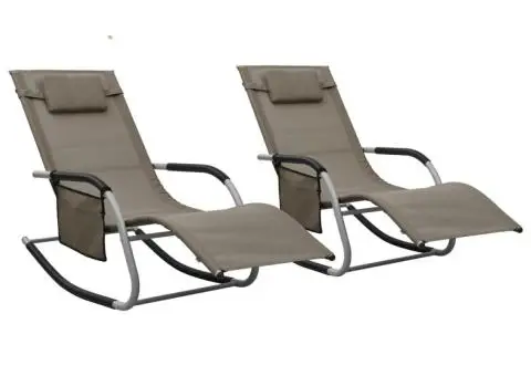 Șezlonguri, 2 buc., gri taupe și gri, textilenă - 1/5