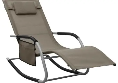 Șezlonguri, 2 buc., gri taupe și gri, textilenă - 2/5