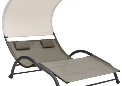 Șezlong de plajă dublu cu baldachin, gri taupe, textilenă - 1/5