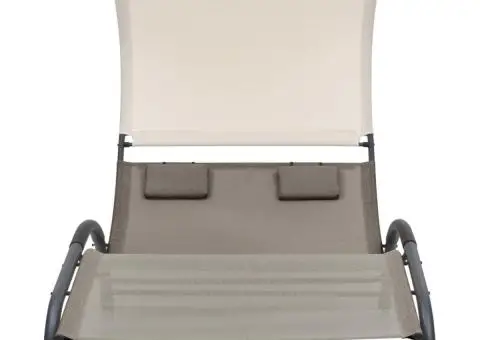 Șezlong de plajă dublu cu baldachin, gri taupe, textilenă - 2/5