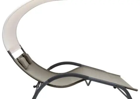 Șezlong de plajă dublu cu baldachin, gri taupe, textilenă - 3/5