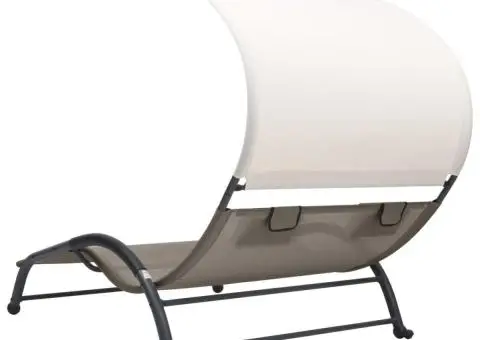 Șezlong de plajă dublu cu baldachin, gri taupe, textilenă - 4/5