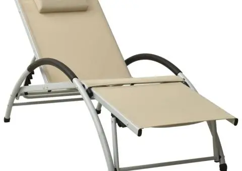 Șezlong cu pernă, crem, textilenă - 1/5