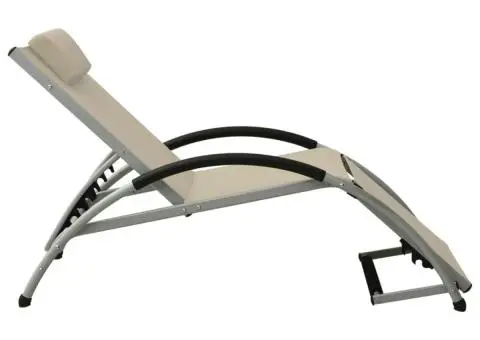 Șezlong cu pernă, crem, textilenă - 3/5