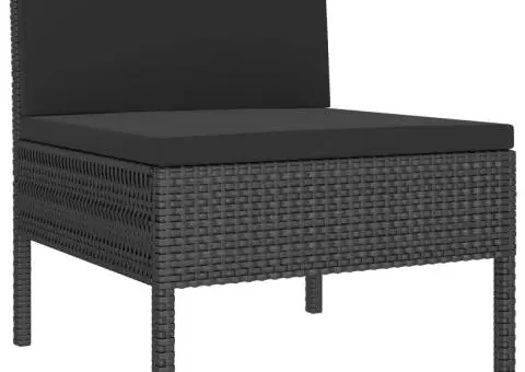 Set mobilier de grădină cu perne, 3 piese, negru, poliratan - 4/5