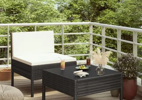 Set mobilier de grădină cu perne, 2 piese, negru, poliratan - 1/5