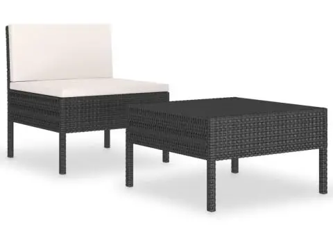 Set mobilier de grădină cu perne, 2 piese, negru, poliratan - 2/5