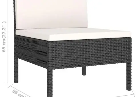 Set mobilier de grădină cu perne, 2 piese, negru, poliratan - 5/5