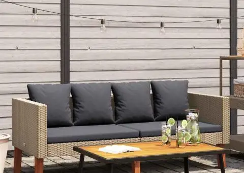 Canapea de grădină cu 2 locuri, cu perne, bej, poliratan - 1/5