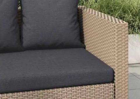 Canapea de grădină cu 2 locuri, cu perne, bej, poliratan - 3/5