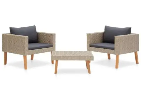 Set mobilier de grădină cu perne, 3 piese, bej, poliratan - 1/5