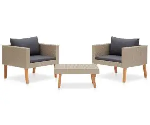 vidaXL Set mobilier de grădină cu perne, 3 piese, bej, poliratan