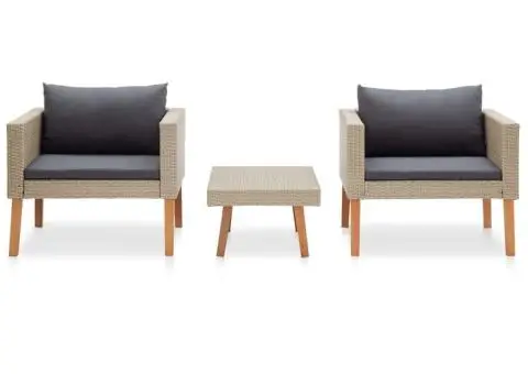 Set mobilier de grădină cu perne, 3 piese, bej, poliratan - 2/5