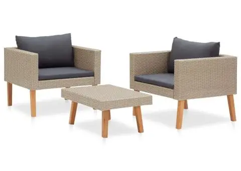 Set mobilier de grădină cu perne, 3 piese, bej, poliratan - 3/5