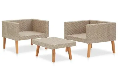 Set mobilier de grădină cu perne, 3 piese, bej, poliratan - 4/5