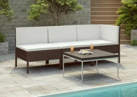 Set mobilier relaxare grădină cu perne 3 piese maro poliratan - 1/5