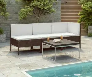 vidaXL Set mobilier relaxare grădină cu perne 3 piese maro poliratan
