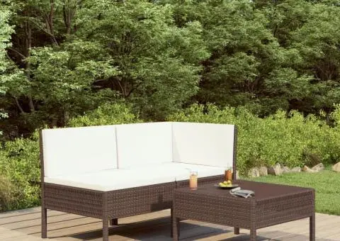 Set mobilier relaxare grădină cu perne 3 piese maro poliratan - 1/5